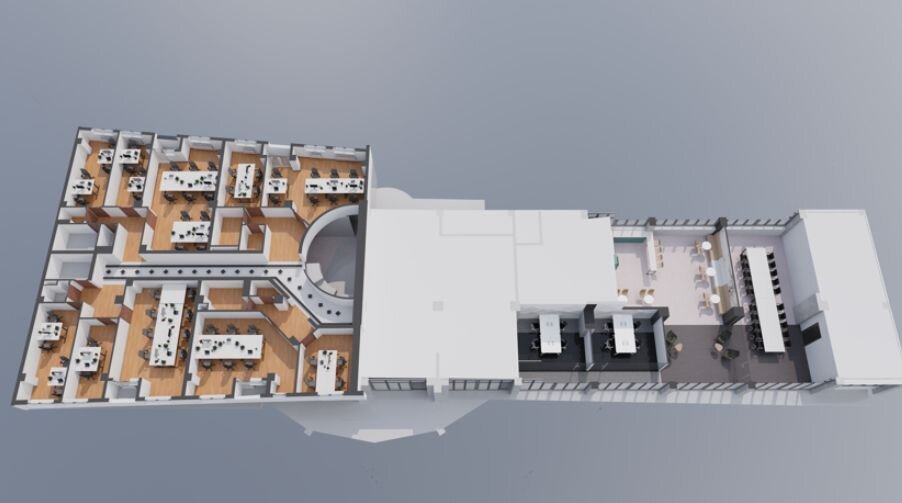 Floor plan: Example office layout on the floor (3D rendering)